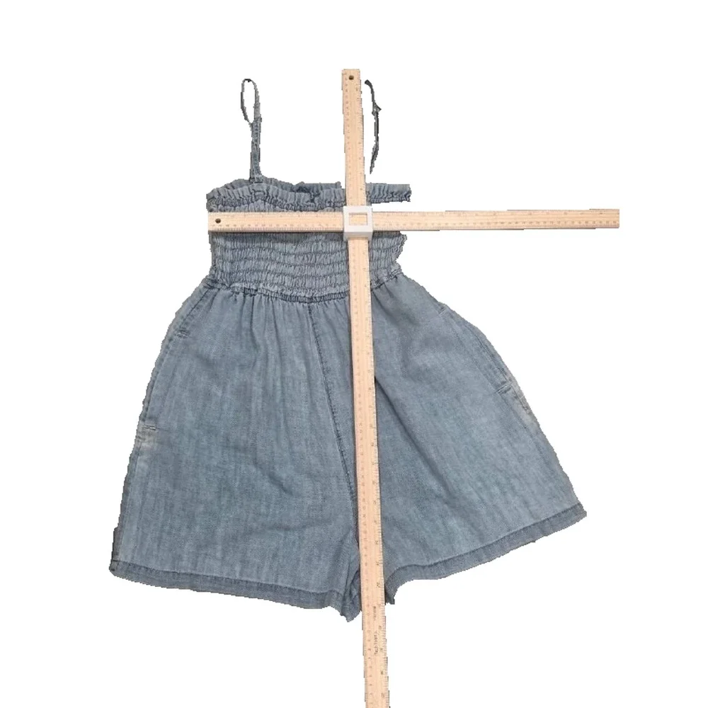 Anthropologie Pilcro Sleeveless Smocked Preppy Y2K Romper Washed Blue XS A004896 - Picture 4 of 11
